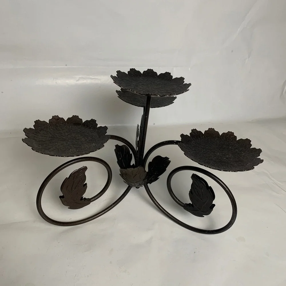 PartyLite Leaf Viking Candle Holder Rustic Bronze Leaf Scroll 4-Tier Metal
